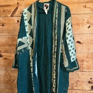 KOCO African Motif Pattern 100% Linen Cardigan Duster Unisex
